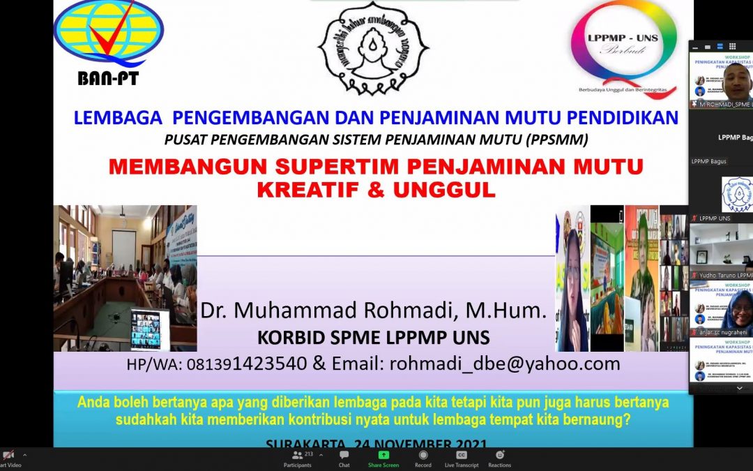 Workshop Peningkatan Kapasistas Pengelola Penjaminan Mutu